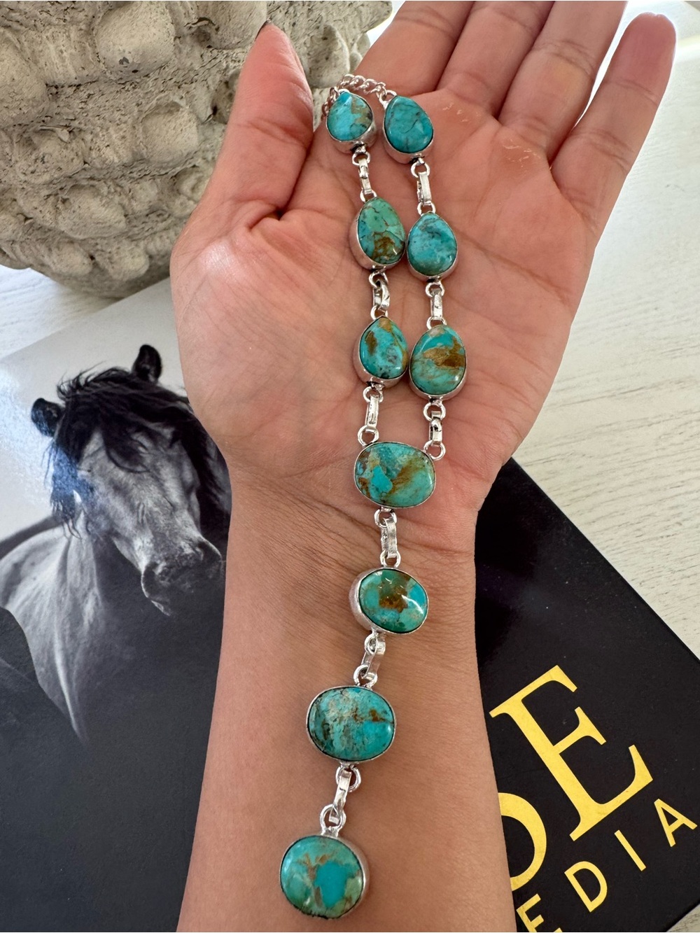 🤩NEW GENUINE KINGMAN TURQUOISE 
10 STONE LARIAT NECKLACE
